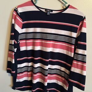 Chaps Women's Striped Long Sleeve Top - Pink, White, and Black